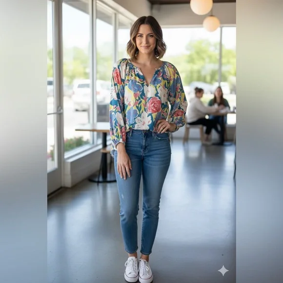 Joy Joy NEW floral top blouse shirt women’s large colorful boutique - Picture 7 of 7